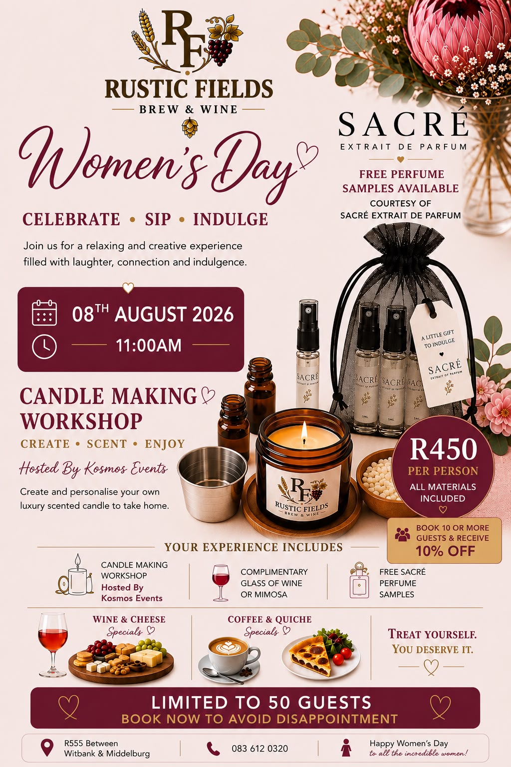 Rustic Fields Women’s Day candle-making workshop on 8 August 2026